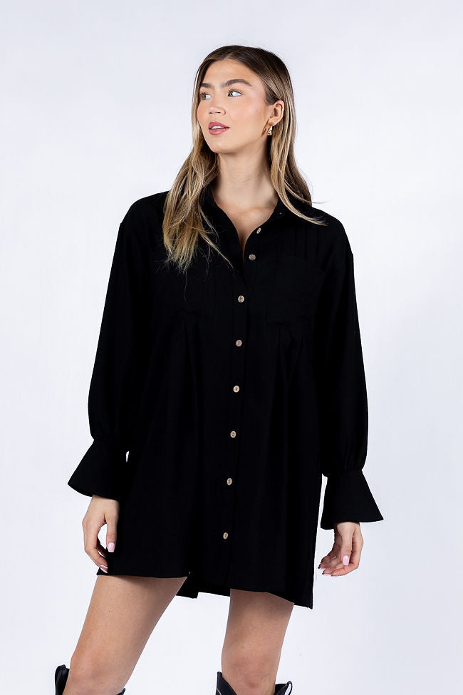 Write This Down Black Button Up Shirt Dress