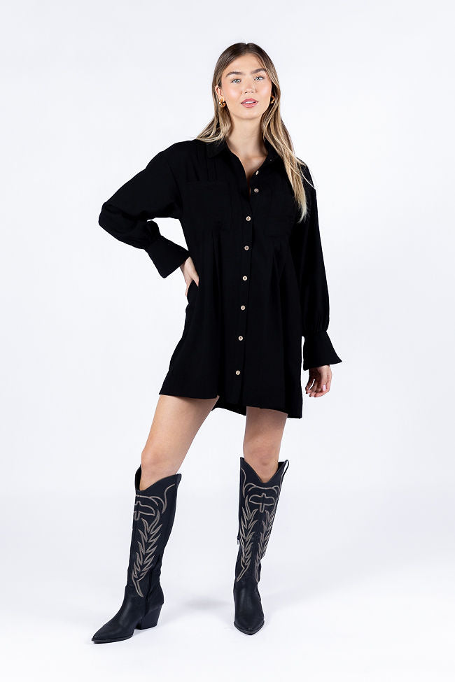 Write This Down Black Button Up Shirt Dress