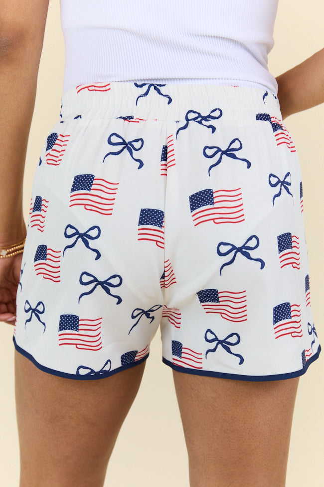 On The Move Flag and Bows Printed Running Shorts