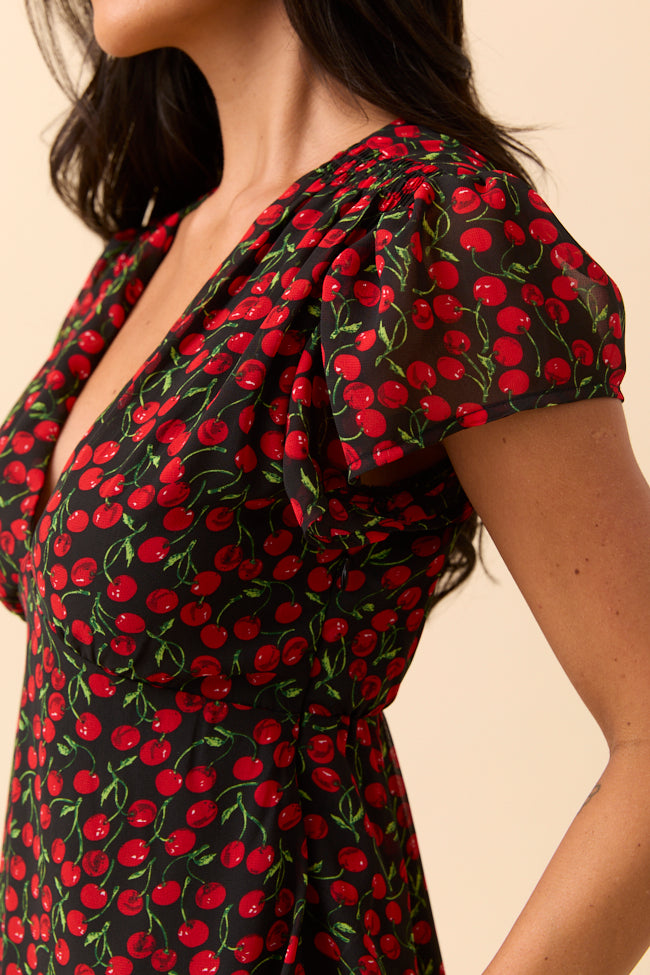 Amari Black Cherry Print Dress Cece Barnes X Pink Lily SALE