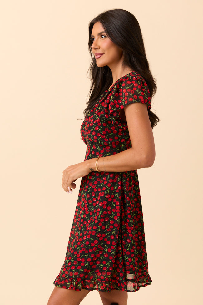 Amari Black Cherry Print Dress Cece Barnes X Pink Lily SALE
