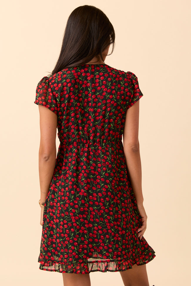 Amari Black Cherry Print Dress Cece Barnes X Pink Lily SALE