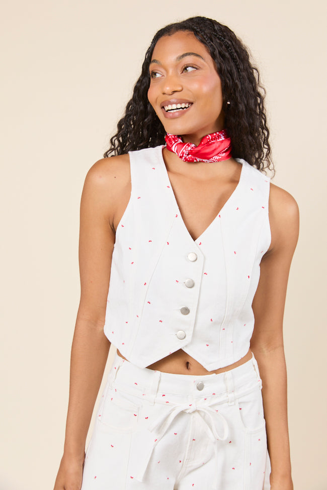 Eileen Bow Printed Denim Vest