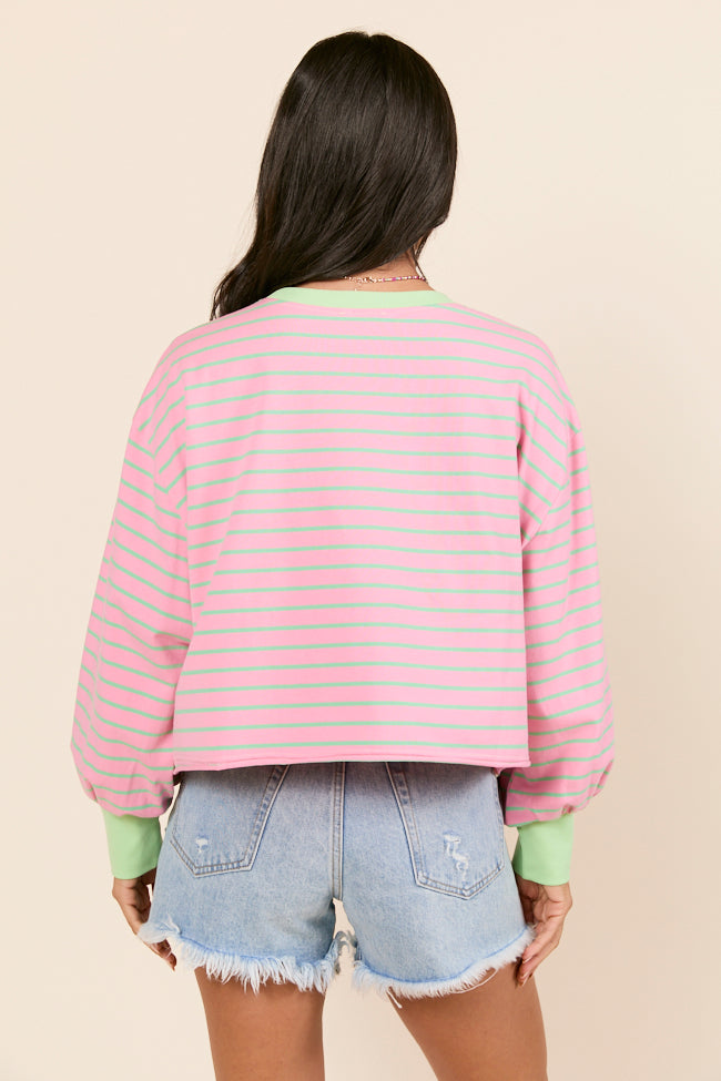 Susanna Long Sleeve Pink and Green Stripe Knit Tee SALE