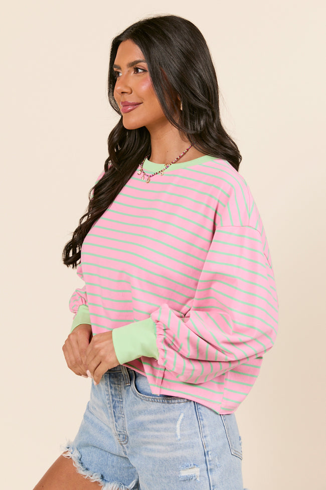 Susanna Long Sleeve Pink and Green Stripe Knit Tee SALE