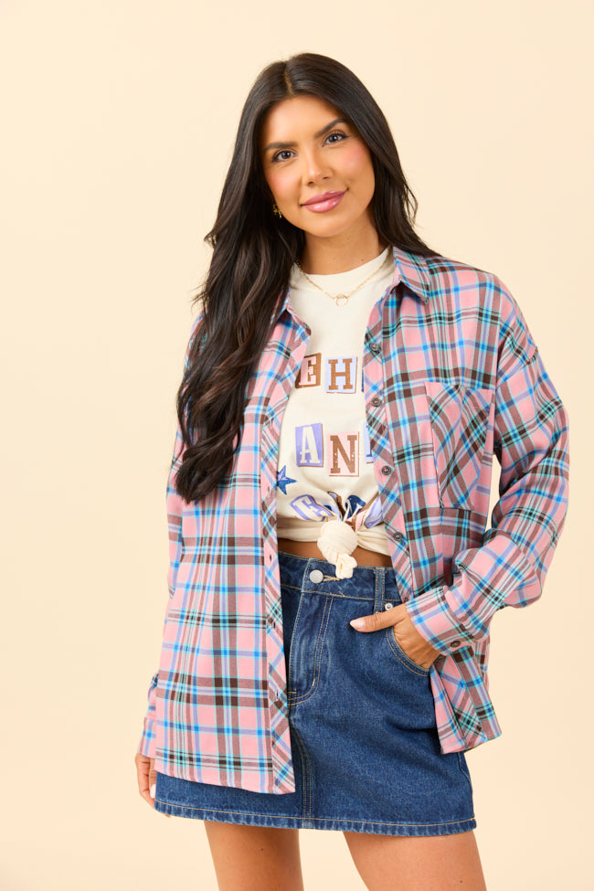 Rory Pink and Blue Flannel Button Down Top DOORBUSTER
