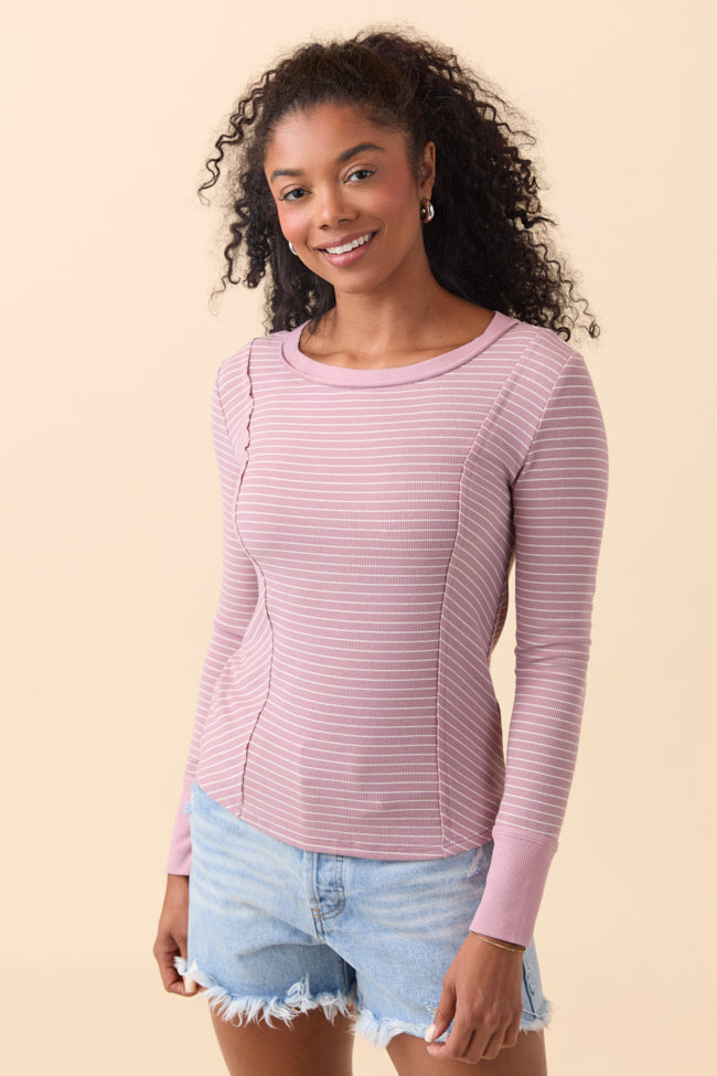 Phoebe Mauve and White Striped Long Sleeve Knit Top
