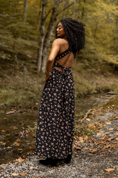 Jalissa Black Floral Criss Cross Back Maxi Dress SALE