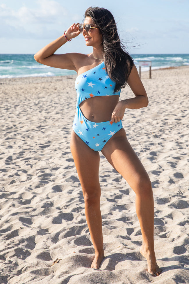 Life Is A Highway Blue Stars Cut Out One Piece Swimsuit FINAL SALE