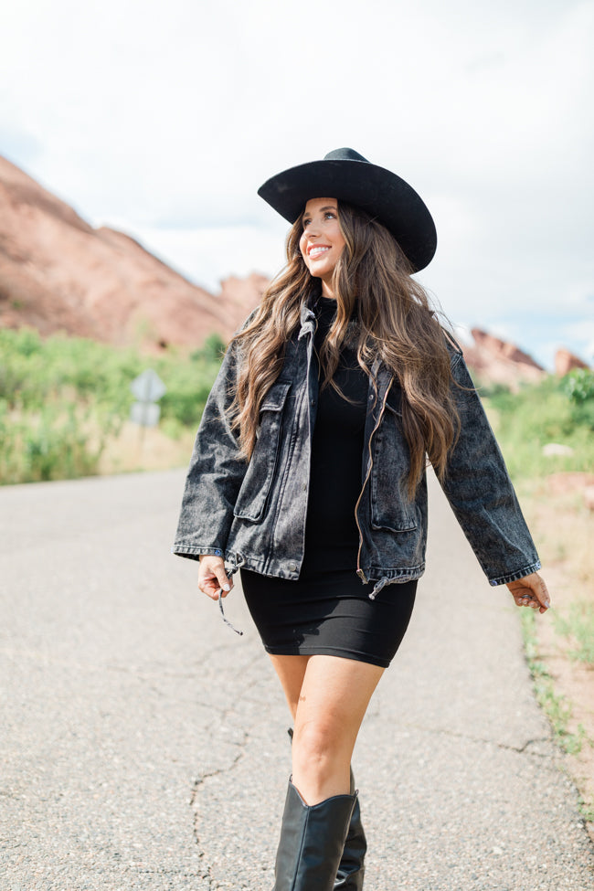 Mandie Washed Black Denim Jacket Emily Fauver X Pink Lily