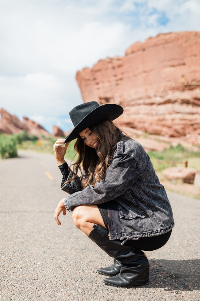 Mandie Washed Black Denim Jacket Emily Fauver X Pink Lily