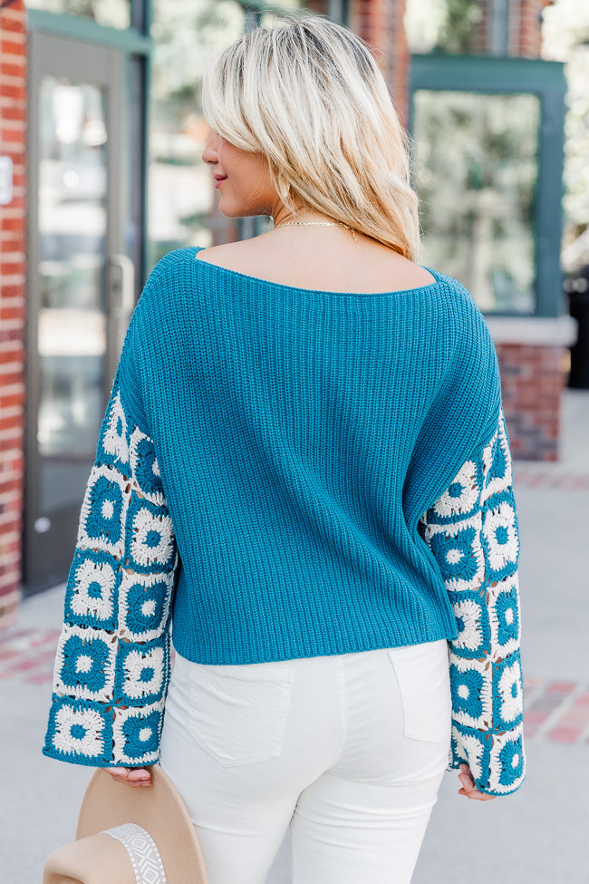 Do Your Best Teal Multi Crochet Sleeve Sweater FINAL SALE