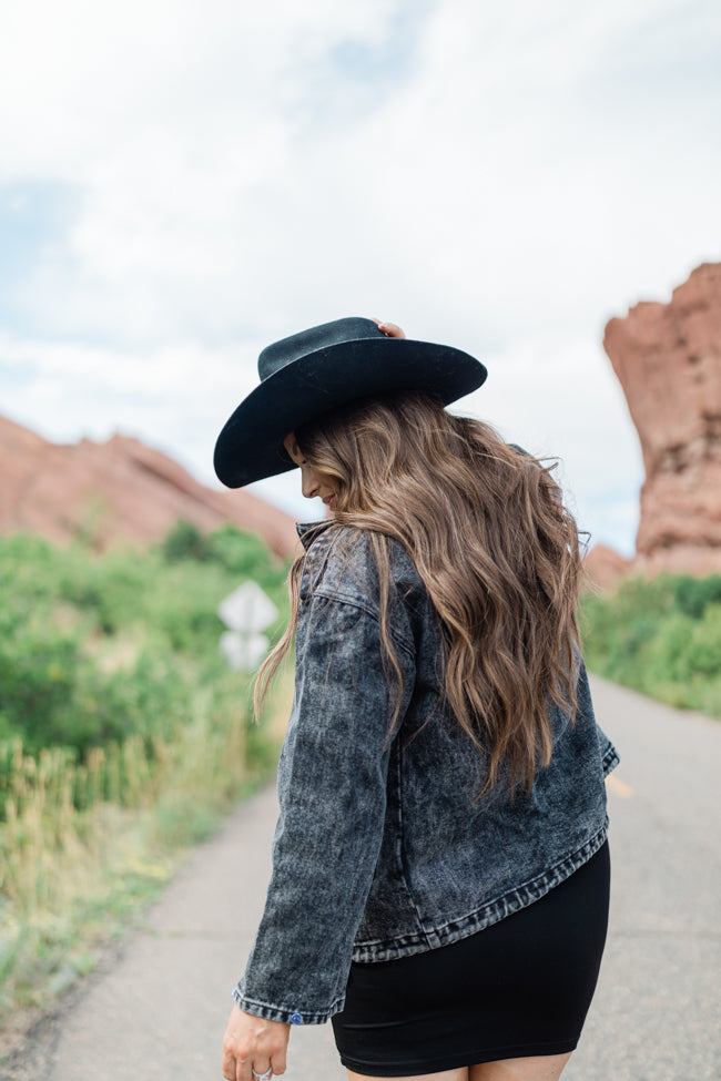 Mandie Washed Black Denim Jacket Emily Fauver X Pink Lily