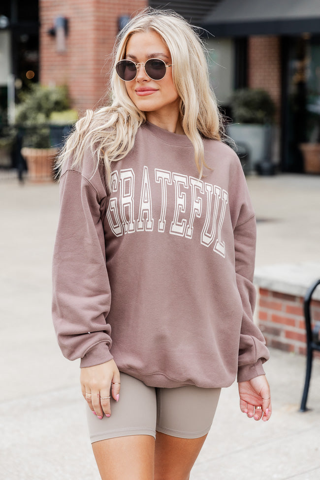 Grateful Block Mocha Oversized Graphic Sweatshirt