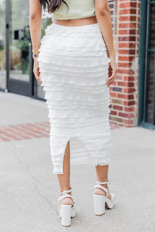 On A Roll Cream Textured Ruffled Midi Skirt