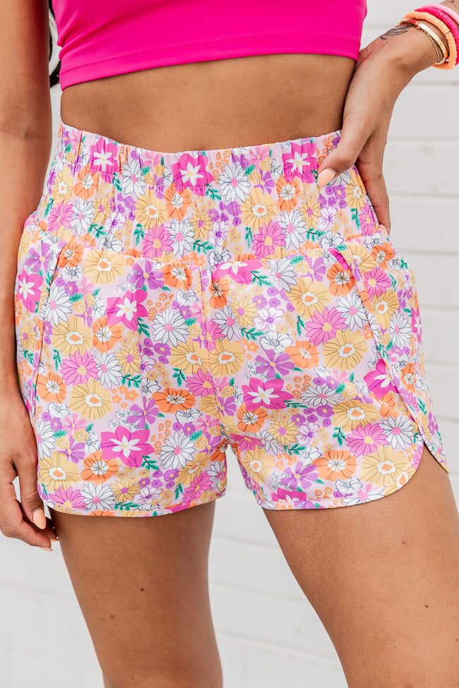 Errands To Run Retro Floral High Waisted Athletic Shorts