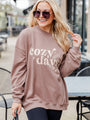 Cozy Days Ahead Mocha Oversized Graphic Sweatshirt DOORBUSTER