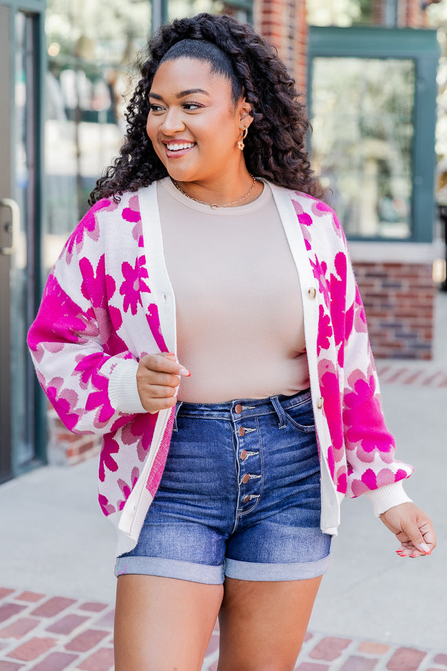 Everything I Love Cream And Pink Floral Cardigan