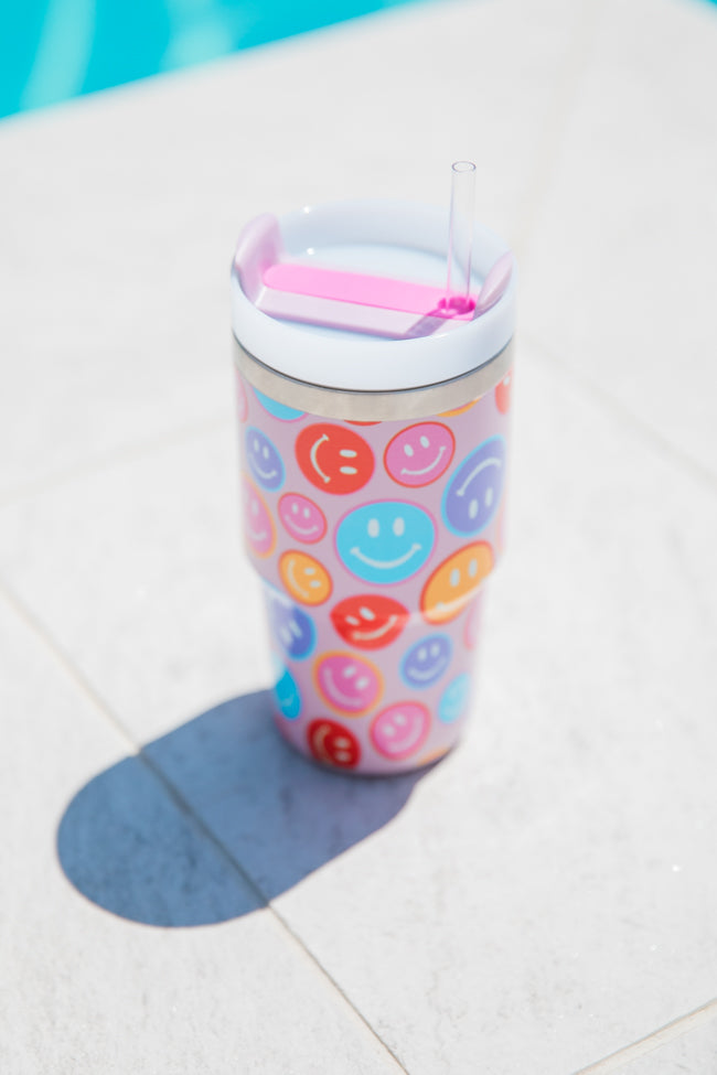 Sippin' Pretty Smiley Face 20 OZ Drink Tumbler With Lid And Straw