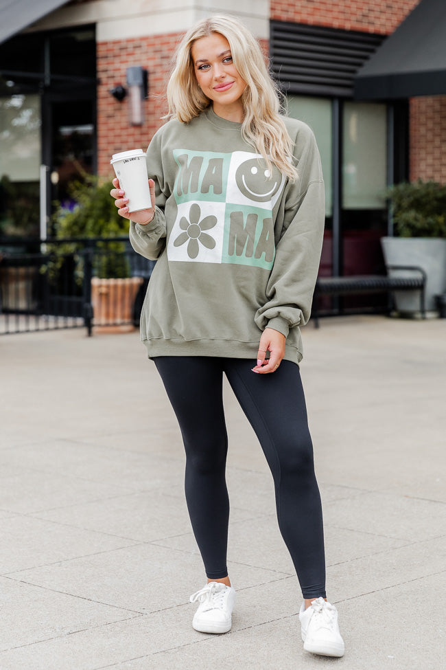 Mama Retro Olive Oversized Graphic Sweatshirt – Pink Lily