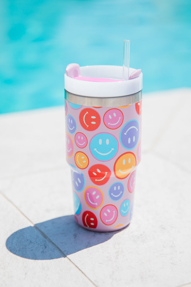 Sippin' Pretty Smiley Face 20 OZ Drink Tumbler With Lid And Straw