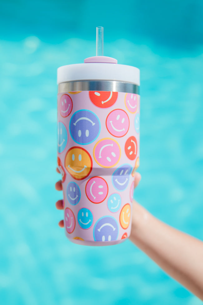 Sippin' Pretty Smiley Face 20 OZ Drink Tumbler With Lid And Straw