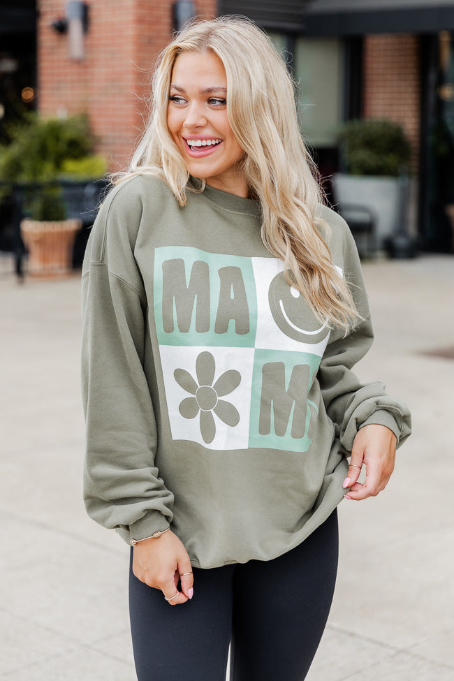 Mama Retro Olive Oversized Graphic Sweatshirt