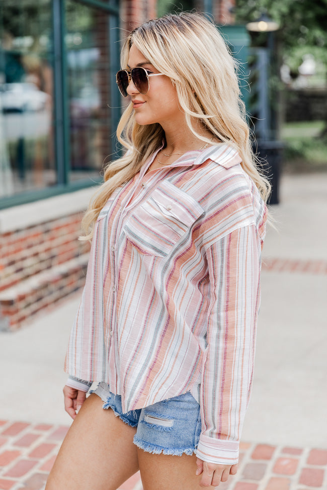 Heart Like Yours Terracotta Multi Striped Button Front Blouse FINAL SALE