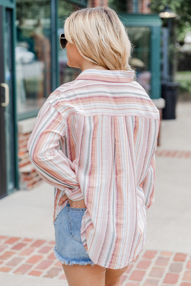 Heart Like Yours Terracotta Multi Striped Button Front Blouse