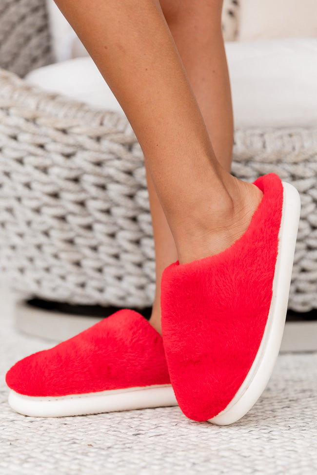 Fuzzy Solid Red Slippers DOORBUSTER