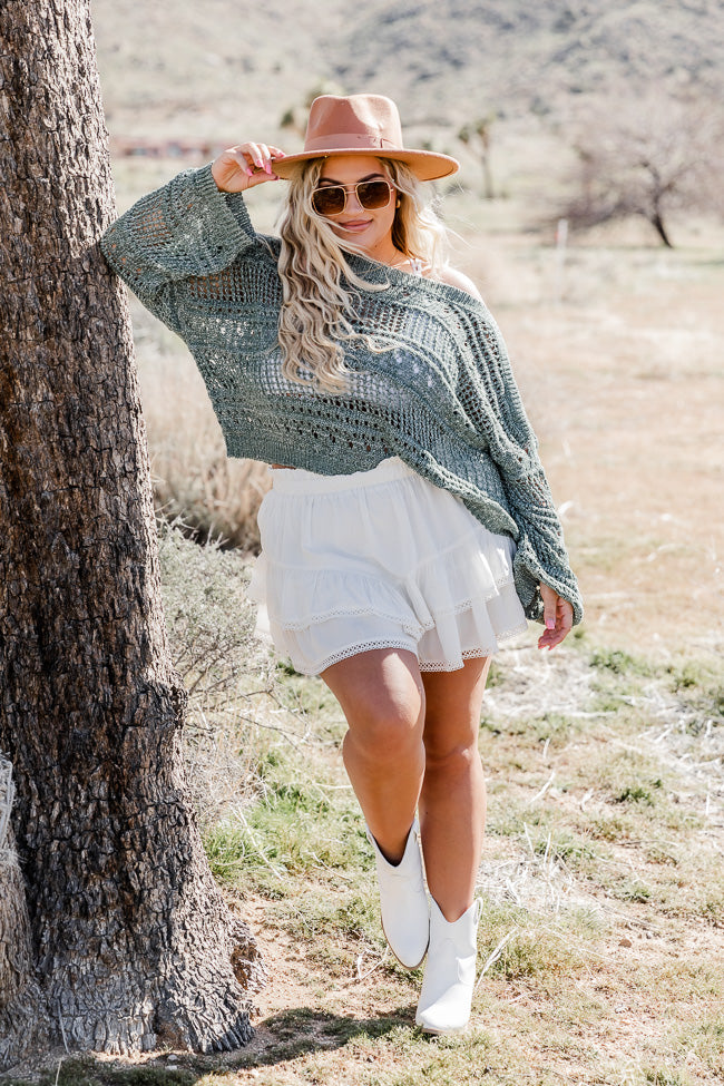 Cover Me Up Olive Open Knit Boat Neck Sweater
