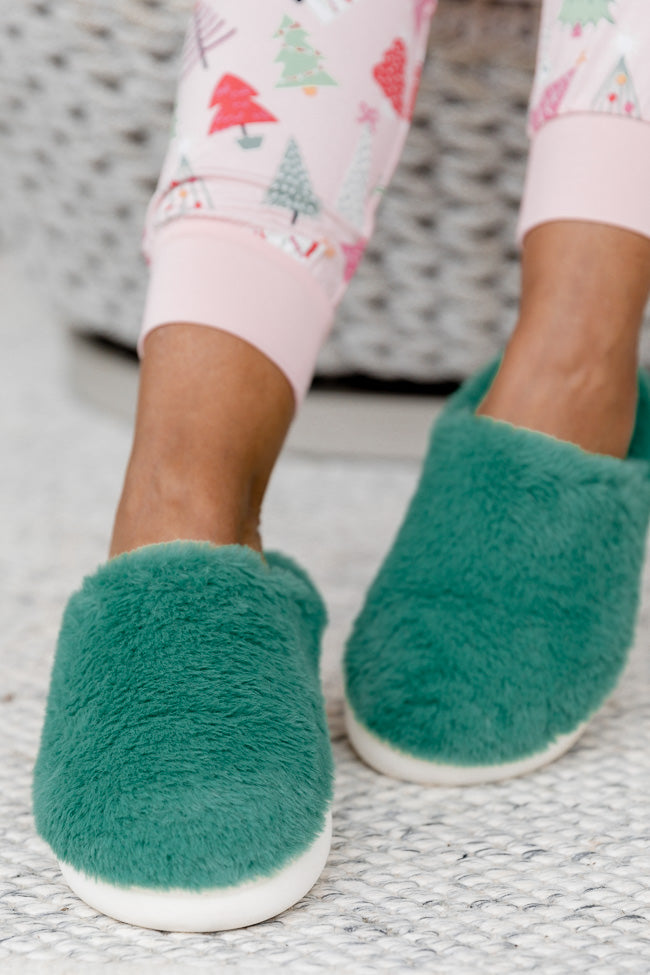 Fuzzy Solid Green Slippers