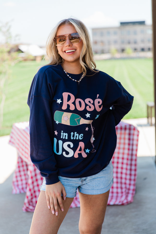 Rose' In The USA Navy Oversized Graphic Sweatshirt