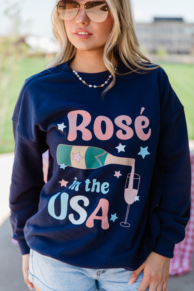 Rose' In The USA Navy Oversized Graphic Sweatshirt