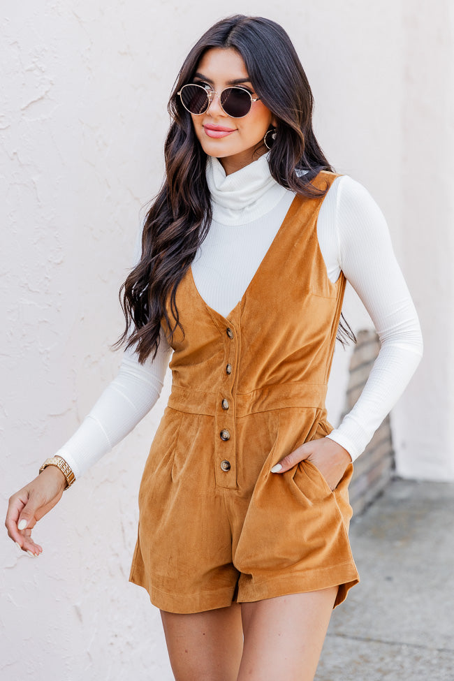 Filled With Hope Light Brown Corded Button Up Tank Romper FINAL SALE