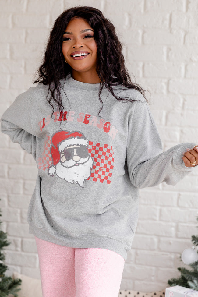 Tis The Season Christmas Grey Oversized Graphic Sweatshirt