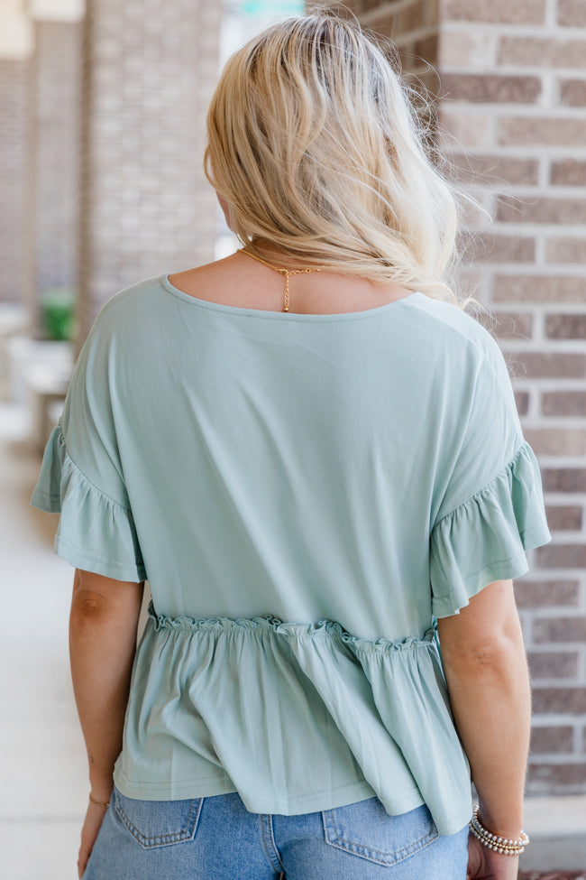 Lost In Thought Sage Henley Knit Babydoll Tee
