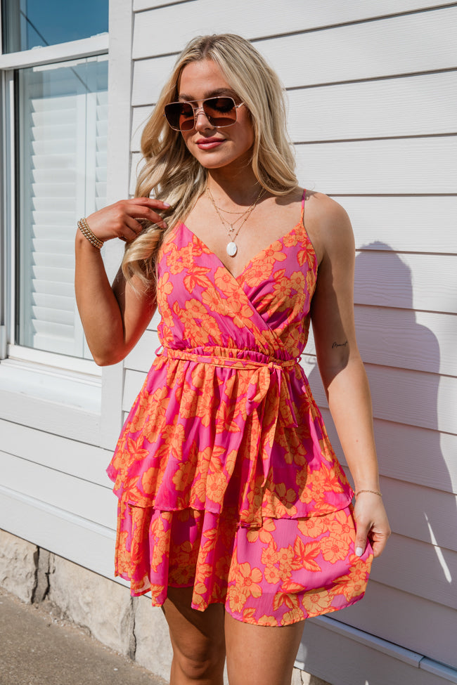 Erase The Past Pink and Orange Floral Mini Dress