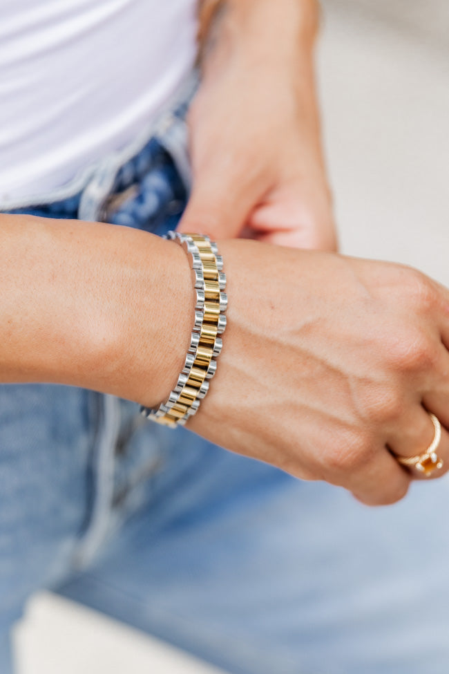 Timely Manner Silver and Gold Link Bracelet