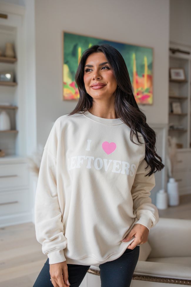 I Heart Leftovers Cream Oversized Graphic Sweatshirt