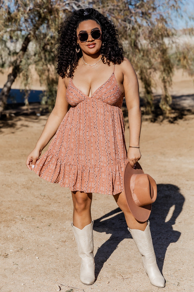 Out In The Country Terracotta Printed Mini Dress FINAL SALE