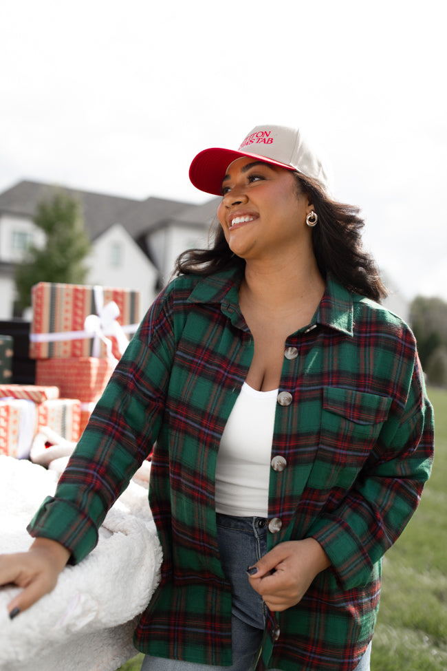 Made Me Realize Green and Red Plaid Oversized Button Front Shirt