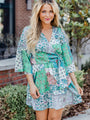 Make Your Own Path Green Patchwork Printed Satin Wrap Dress FINAL SALE