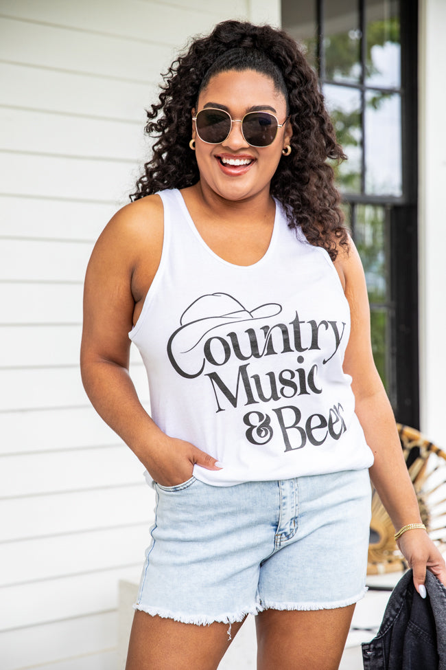 Country music and beer white jersey graphic tank