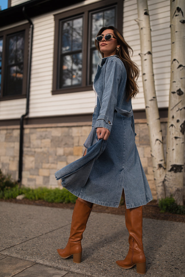 So Simple Light Wash Denim Trench Coat