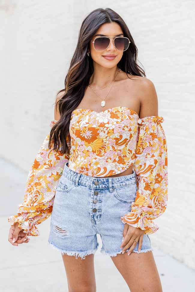 On My Mind Pink And Yellow Multi Printed Off The Shoulder Corset Blouse