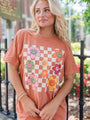 Daisy Checkered Fall Rust Comfort Colors Graphic Tee