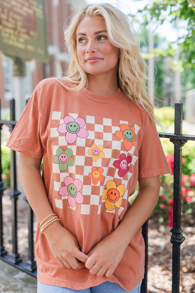 Daisy Checkered Fall Rust Comfort Colors Graphic Tee