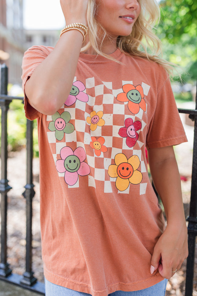 Daisy Checkered Fall Rust Comfort Colors Graphic Tee