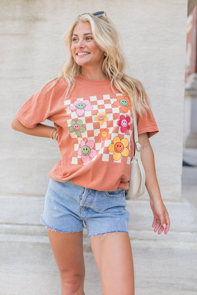 Daisy Checkered Fall Rust Comfort Colors Graphic Tee